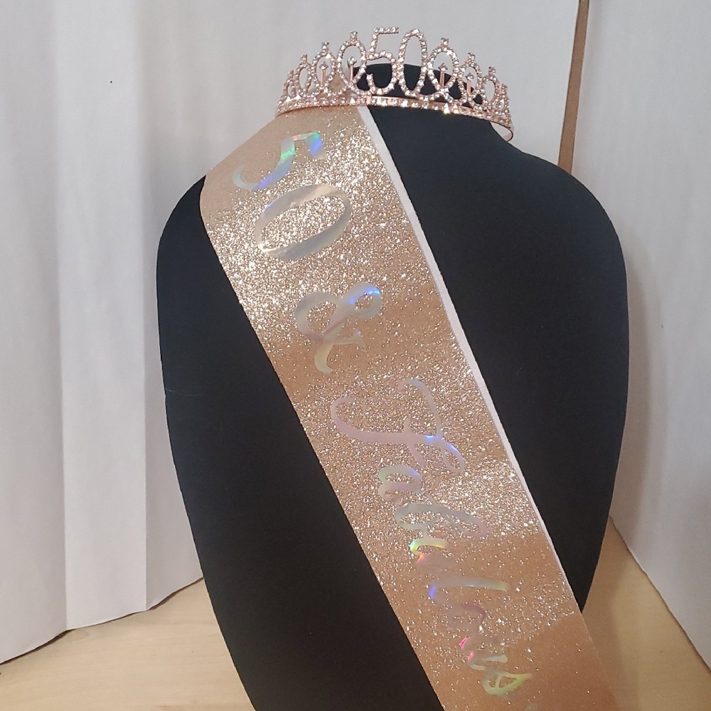 Rose Gold 50 & Fabulous Tiara and Sash Set